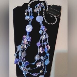 Lane Bryant Necklace NWT Blue Purple Acrylic & Shell Beads Multi-strand